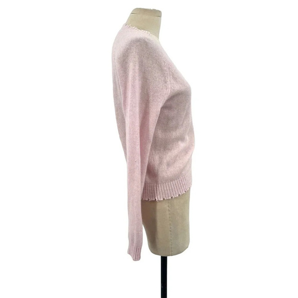 Minnie Rose Cashmere Frayed Edge Cropped V-Neck Sweater Pink Size Small - Picture 4 of 9